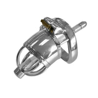 Experience control with this stainless steel urethra cock cage. Designed for the sound male, it features a removable urethral catheter for easy removal during showering and inspection. Enjoy a secure fit even while showering.