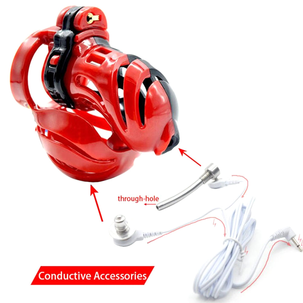 Elevate your BDSM adventures with this shock-inducing cage, combining Chastity sound, spikey nubs, and a bigger design for a daring look. The bottom line: unparalleled submission.
