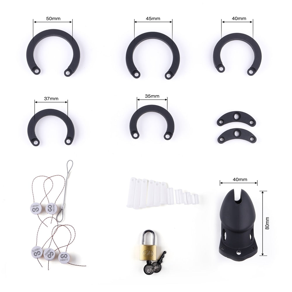 Introducing the Queen's Keep, a sleek black silicone cage designed to keep your manhood in check. With a secure fit and eye-catching look, this cage ensures comfort and hygiene all day. Make progress in your chastity journey with a product fit for queens it's a sight for the eye.