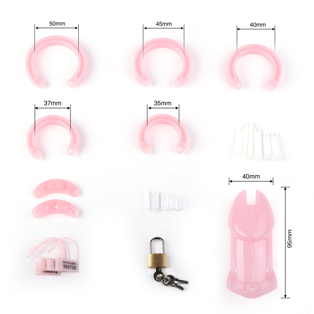 Unlock your feminization fantasies with this thin pink inverted LockTheCock kit. Perfect under stockings or a sock, its design inverts discomfort, avoiding unwanted pokes while enhancing sissy play.