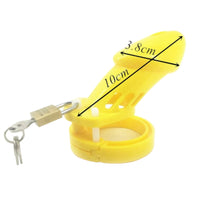 Discover progression in control with the Yellow Bellied Sissy cage. This quality plastic device turns wearers into prisoners of a playful prison. Adjustable rings ensure comfort, included keys maintain secure control.