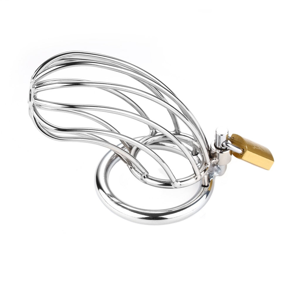 Experience ultimate control with our steel male chastity device. This mini chastity cage provides restrictive coverage and secure enclosure, keeping you exposed yet held in comfort.