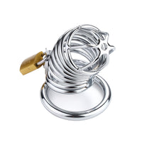 The chrome spiral cage boasts sleek looks and a distinctive detector-like pattern, ensuring secure fit with three rings. Its breathable design and robust build offer comfort and style, making it ideal for BDSM enthusiasts.