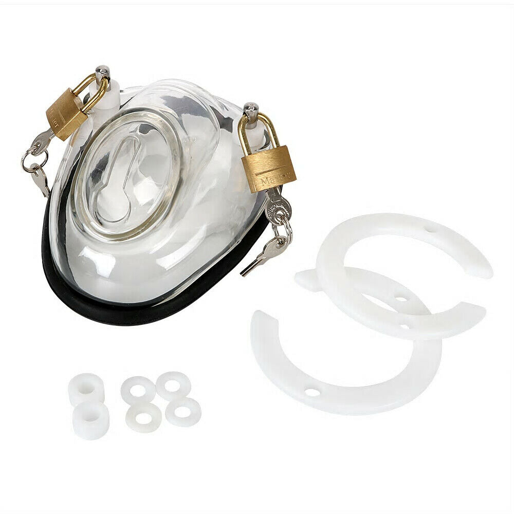 Dive into the depths of chastity with the Solitary Confinement device, offering a cage-like design that ensures complete solitary restraint. Embrace security with dual locks, lockless in feel yet absolute in control. This plastic sissy cock cage and tube male device, devoid of any escape, keeps your manhood under enforced confinement, truly embodying the essence of solitary restraint and enhancing your BDSM experience.