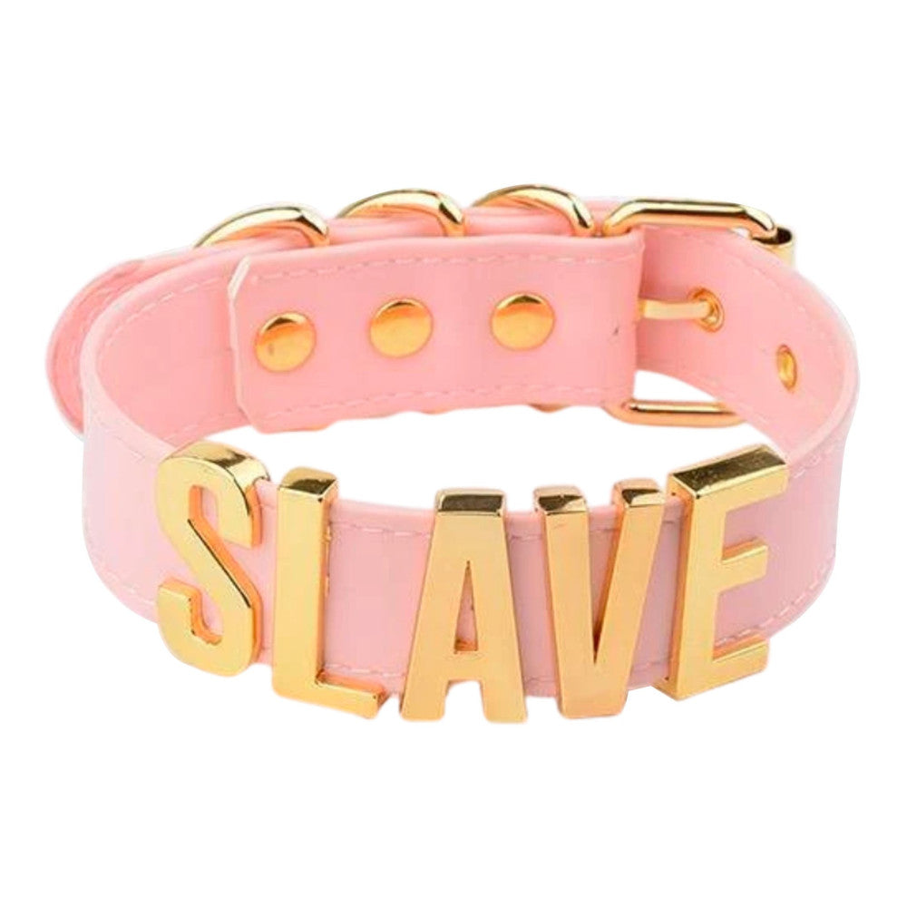 Discover the allure of our Handmade Leather Slave Choker in a striking black color. This choker offers adjustable comfort with its buckle and tubes. Pros include high-quality leather and bold design; cons may be the bold lettering not suiting subtle styles.