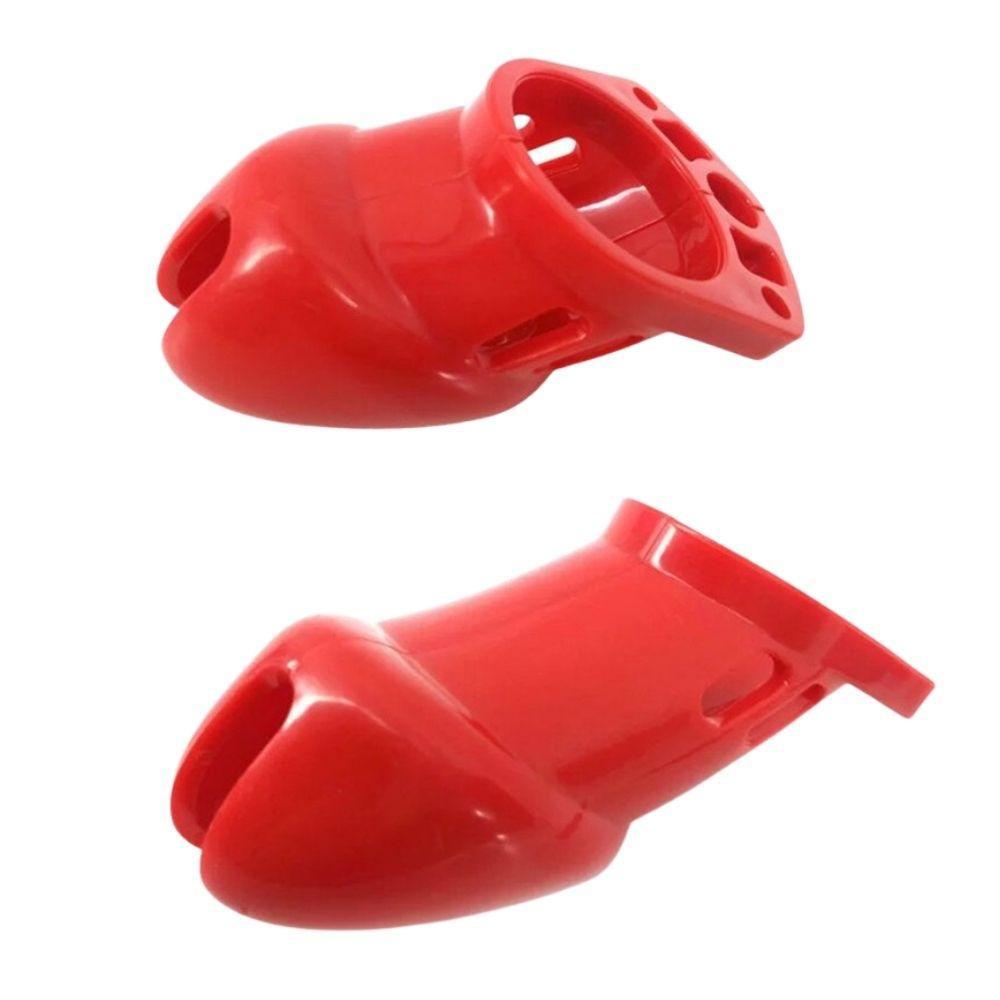 Don't miss out on the perfect chastity suit: our red plastic cage encases you like a spider's embrace. With vents and adjustable chastity rings, it's no kidding the best. Quote: Ultimate comfort and control!