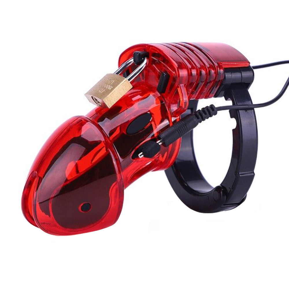 Hidden thrills await with this silicone cock cage, perfect for elevating rated BDSM experiences. The boyish excitement of electric shocks adds a twist to your chastity history.