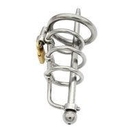 Embrace ultimate submission with our Extreme Urethral device a sleek metal sheath adorned with thorns that crown your desires, hiding them securely within its pouch.