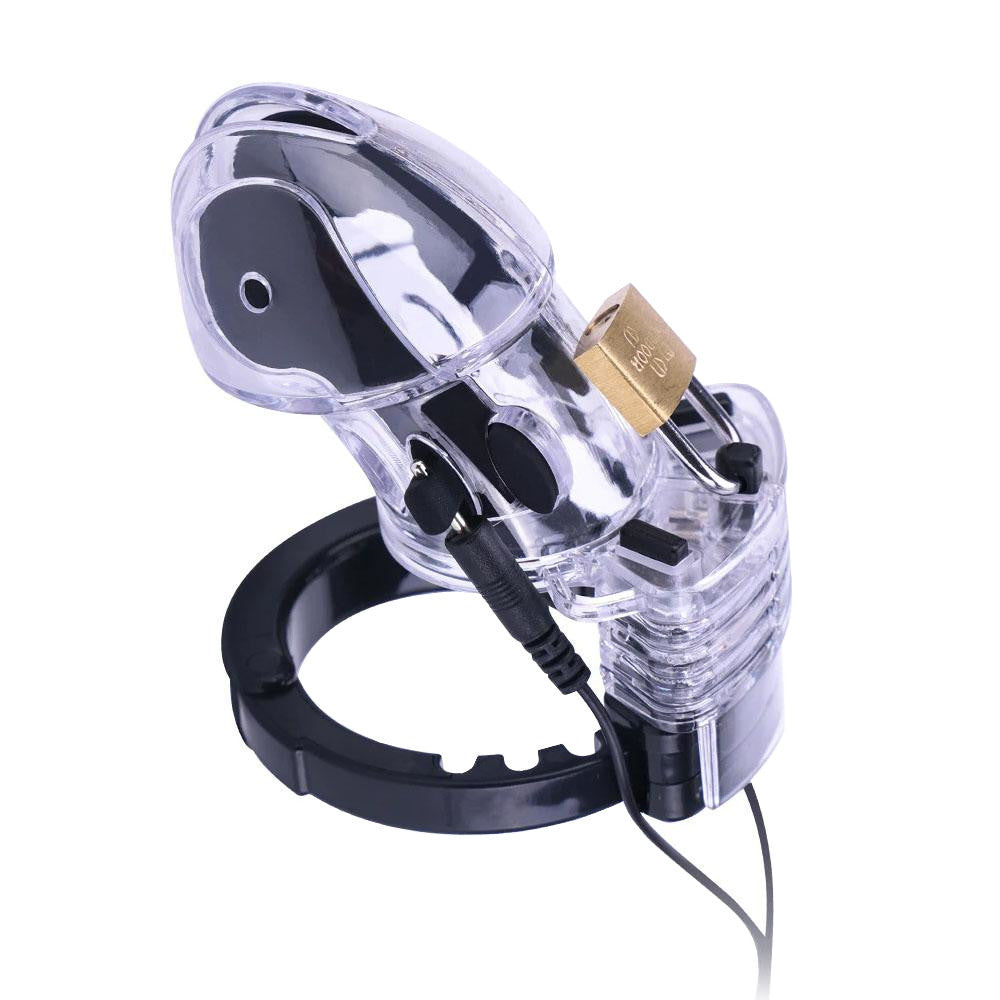 Upgrade your BDSM experience with our product: an electrifying e-stim chastity lock kit crafted from surgical-grade materials for ultimate comfort. Experience the thrill of a shock with improved design and connectivity.