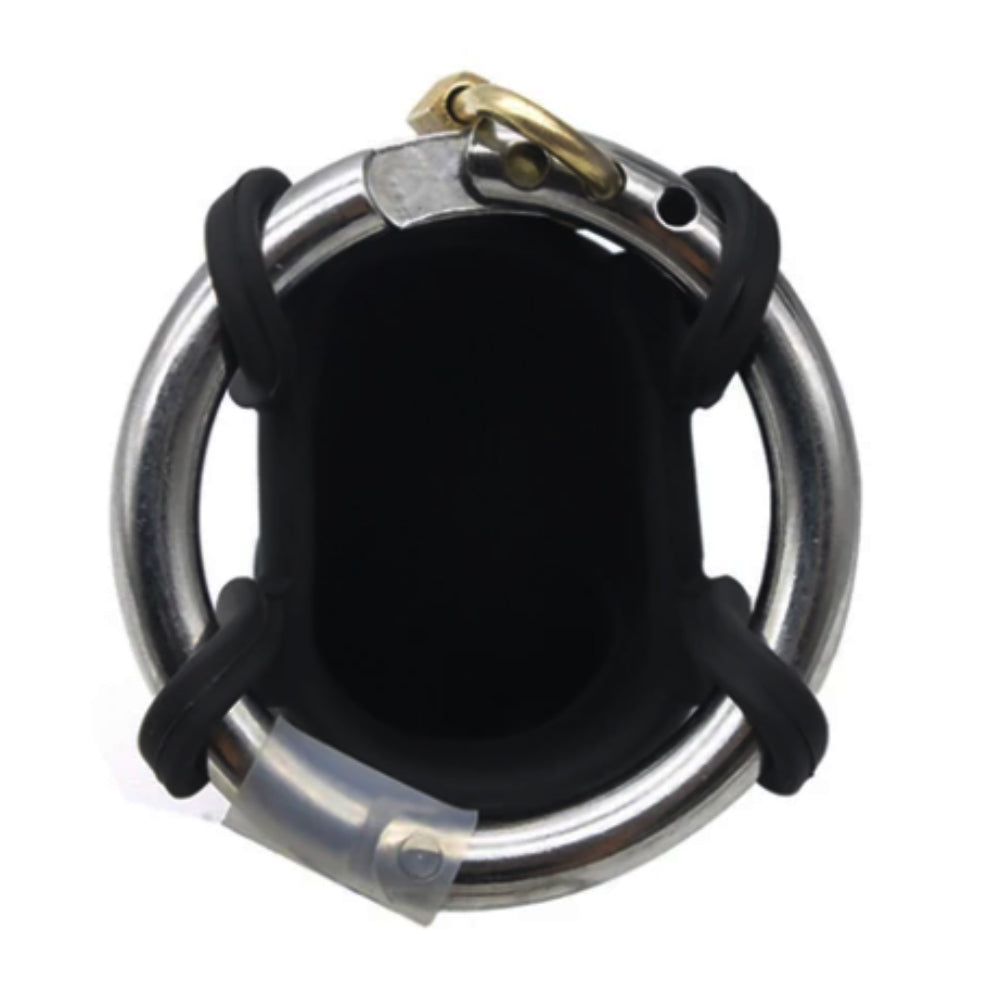 Dive into solo and femdom dynamics with this cock cage metal device. Perfect for male submissives in BDSM, it enforces control with complete coverage and adjustable comfort.