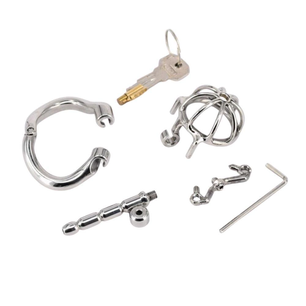 Unlock your feminine side with this spiked kit. Its stainless steel construction ensures enduring attachment, while the urethra male plug enhances your domina connection.