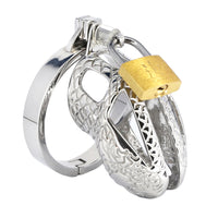 Stainless steel penis cage captures the fantasy of dragons, where slaves become loyal pets under a Mistresss watchful eye. Intricate design ensures they never miss their role, while secure like a spider's web.