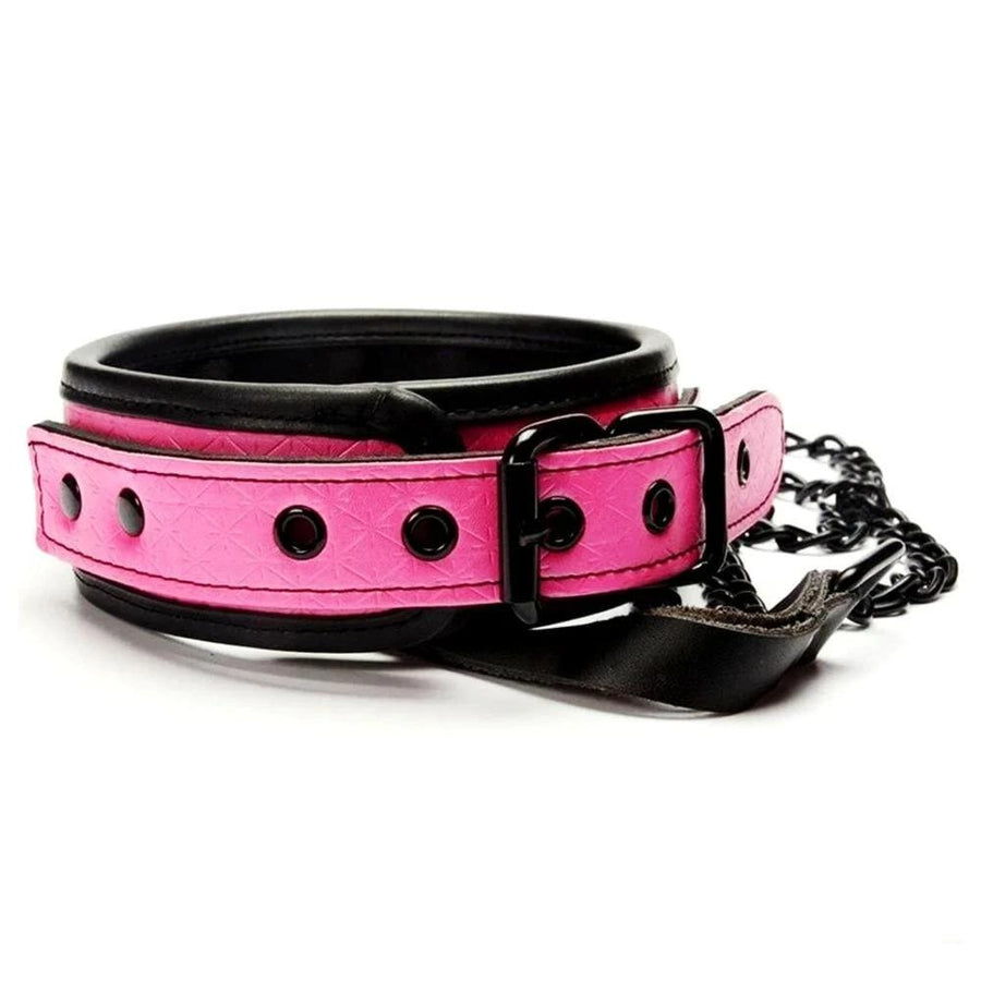 Good Girl Pink Leather Collar With Leash